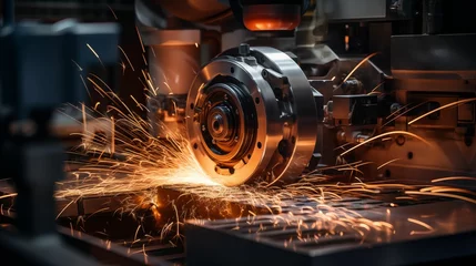 Fotobehang Image of metal processing on a high-precision grinding machine. © kept