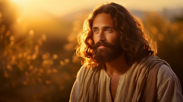 Image of Jesus Christ against the backdrop of the setting sun.