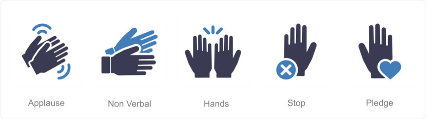 A set of 5 Hands icons as applause, non verbal, hands