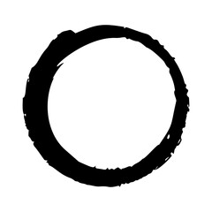 Hand painted grunge circle. Black round blob hand drawn with ink brush. Png clipart isolated on transparent background