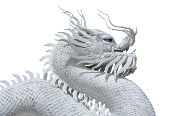 Chinese white dragon statue isolated on transparent background, PNG File