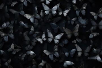  a large group of white butterflies flying in the air with their wings spread open and facing the same direction as if they were flying in the same direction.