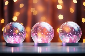 three snow globes with Christmas lights template and mockup