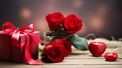 Valentine's Day background with red roses and gift box.
generativa IA