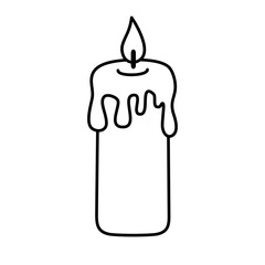 Candle burning with melted wax doodle vector illustration
