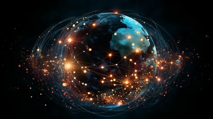 Image of a world network planet on a black background.