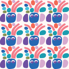 Cute scandi kids monster graphic design doodle seamless vector pattern. Colorful creature in bright happy playful endless wallpaper. Minimalist gender neutral art illustration.