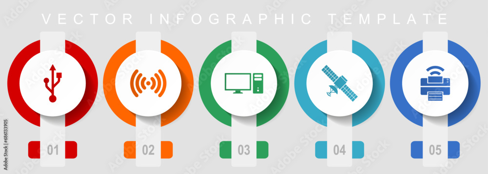 Poster technology flat design icon set, miscellaneous icons such as usb, wifi, computer, satellite and prin