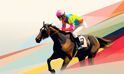 multicolor art deco racehorse jockey  - obrazy, fototapety, plakaty