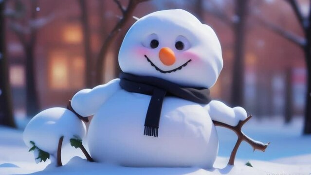 happy snowman in the winter snow of christmas created with generative ai  