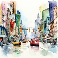 Fototapeta na wymiar Watercolor Broadway single white background. AI generate illustration