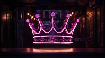 Image of a neon sign depicting a crown in a brilliant shade of purple. - obrazy, fototapety, plakaty