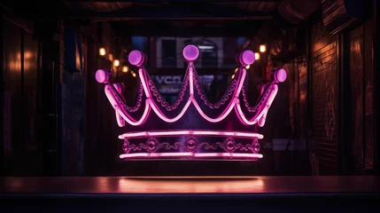 Zelfklevend Fotobehang Image of a neon sign depicting a crown in a brilliant shade of purple. © kept