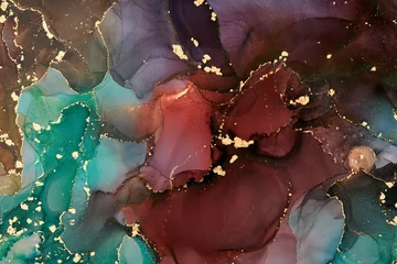 Fotobehang Currents of translucent hues, snaking metallic swirls, and foamy sprays of color shape the landscape of these free-flowing textures. Natural luxury abstract fluid art painting in liquid ink technique © Djero Adlibeshe