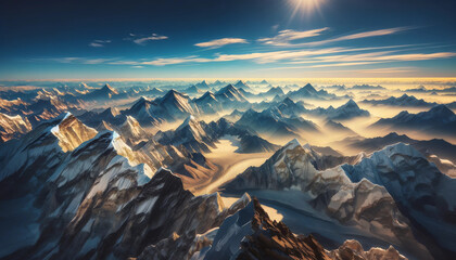 エベレストの頂上から見た風景 - obrazy, fototapety, plakaty