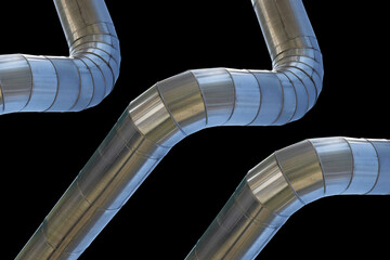 Geothermal stainless steel power pipe structure of a geothermal power station against black...