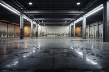 Concrete Floor Inside Industrial Building. Modern, Minimalist, and Urban