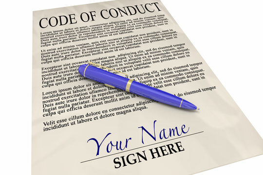 Code of Conduct Document Agreement Sign Here Pen Rules Standards 3d Illustration
