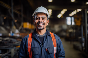 Latin man worker working in construction smiling