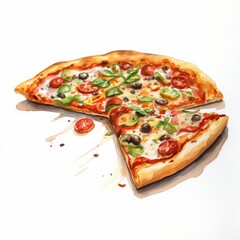 Watercolor pizza single white background. AI generate illustration