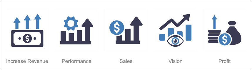A set of 5 Increase Sale icons as increase sale, performance, sales