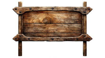 Empty wooden rustic signage sign board signpost post. Isolated on Transparent background.