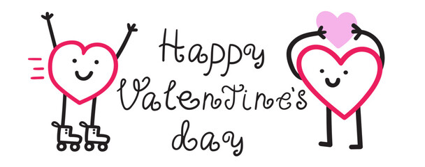 Cute lovely hearts. Celebration of Happy Valentine's day. Greeting card design. Hand drawn illustration. Vector graphic design. Best for web sites, banners or printing.