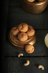 Gourmet dark cherry and chocolate chip cookies with a glass of milk. High Resolution