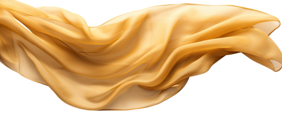 golden cloth material flying in the wind. Isolated on Transparent background.	
