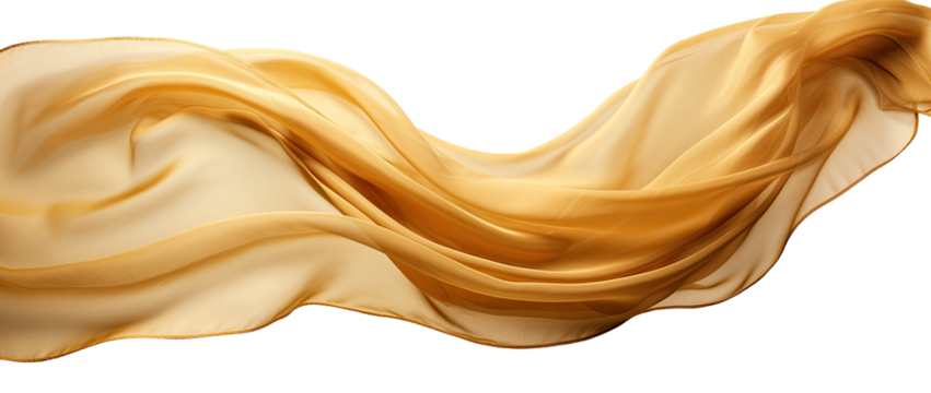 golden cloth material flying in the wind. Isolated on Transparent background.	