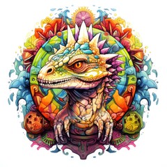 Colorful dinosaur mandala art on white background. Design print for t-shirt