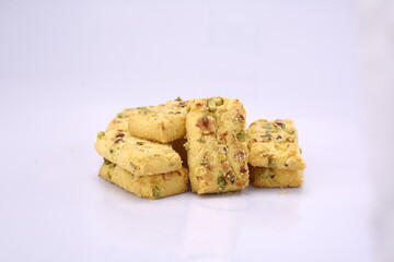Pistachio biscuit isolated on white background, Pista cookies. High Resolution