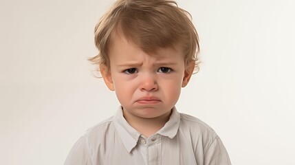 Image of a little crying boy on a white background.