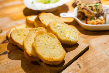 Garlic butter bread toast in the restaurant