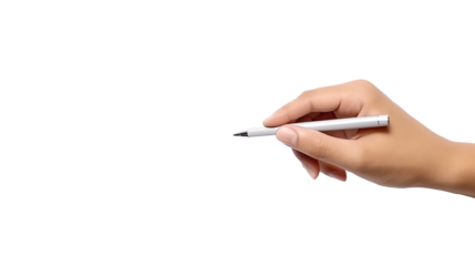 Top View Hand With Pen Writing on air. Isolated on Transparent background.	