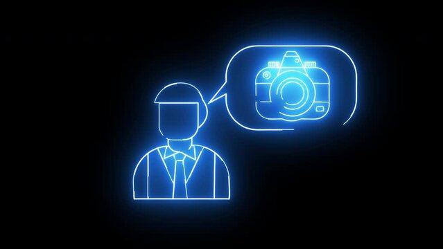 animation of man sketch and camera sketch with glowing neon saber effect