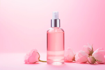 Obraz na płótnie Canvas Hydrating serum for skin treatment, pink pastel background
