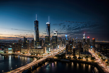 Fototapeta na wymiar City skyline at night, generated by AI