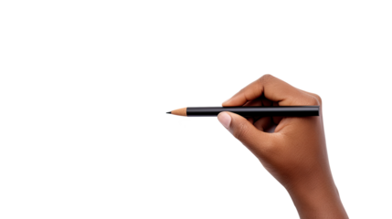 Top View Hand With Pen Writing on air. Isolated on Transparent background.	