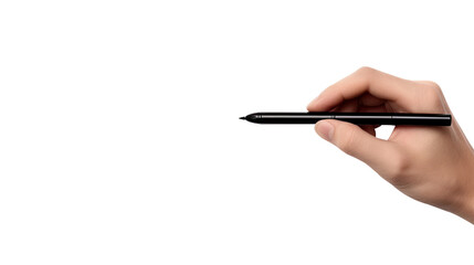 Top View Hand With Pen Writing on air. Isolated on Transparent background.	