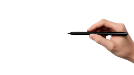 Top View Hand With Pen Writing on air. Isolated on Transparent background.	