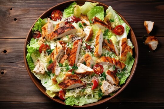 Chicken caesar salad in a bowl