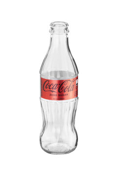 Empty Coca Cola bottle zero sugar isolated on transparent backround.
