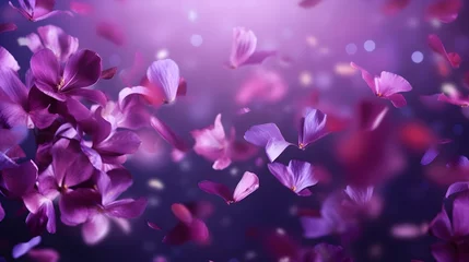 Schilderijen op glas Abstract purple and pink lilac flower petals flying in the air. Summer minimal floral background. © Premium_art