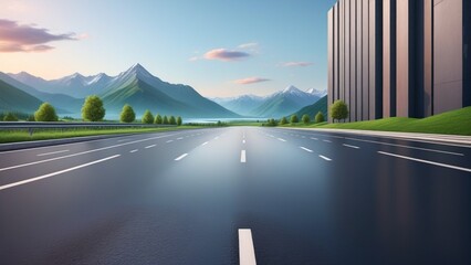 Fototapeta premium Asphalt road and river with mountain scenery