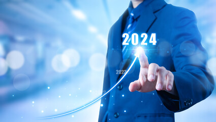 action business plan targets the new year 2024 growth. concept of budget, finance goal to success,...