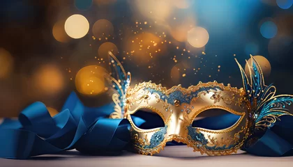 Gordijnen Venetian mask in blue and gold ,concept carnival © terra.incognita