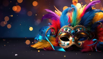 Poster Venetian mask with feathers with rainbow colors ,concept carnival © terra.incognita