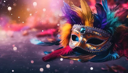 Poster Venetian mask with feathers with rainbow colors ,concept carnival © terra.incognita