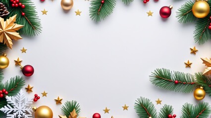 Fototapeta na wymiar Christmas frame decorations on white space background